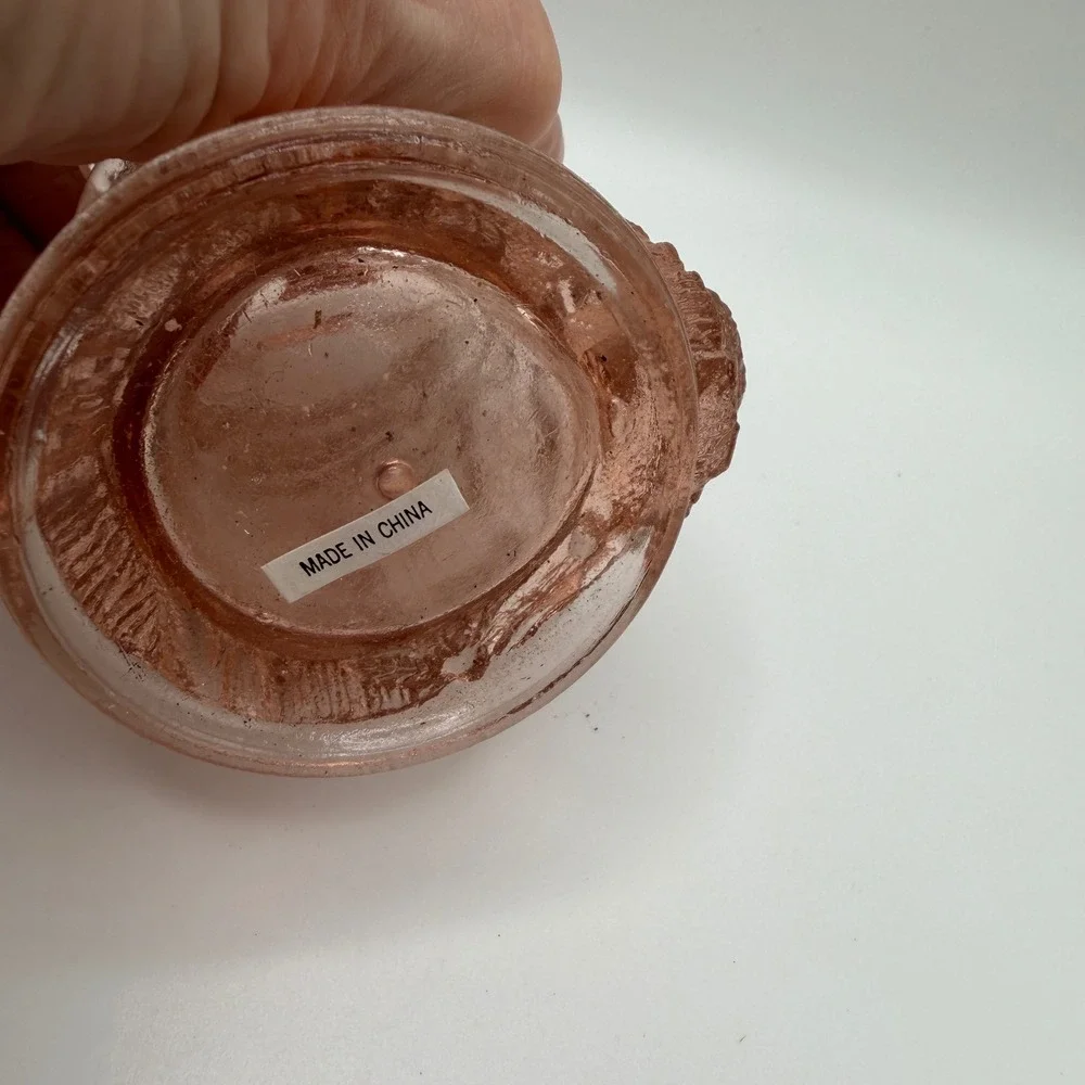 Pink‎ Pressed Glass Mustard Jar with Lid Vintage Style Condiment Server
